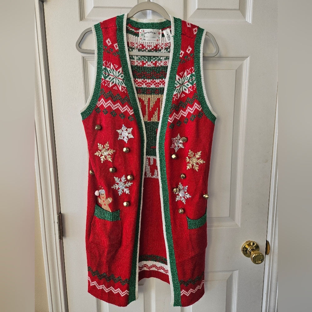 Festive Red & Green Holiday Cardigan- Medium